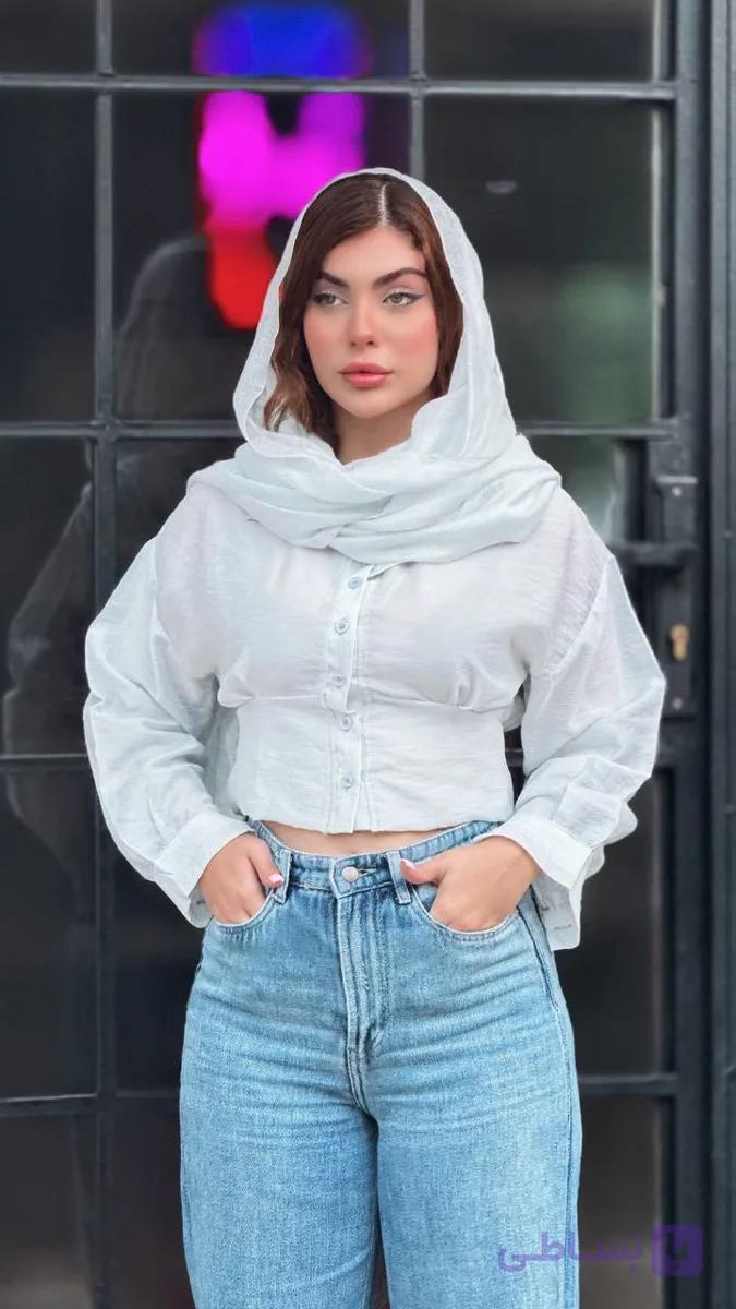 شومیز پشت کشدار شیشه ای راه راه کد 1430 — تصویر 1