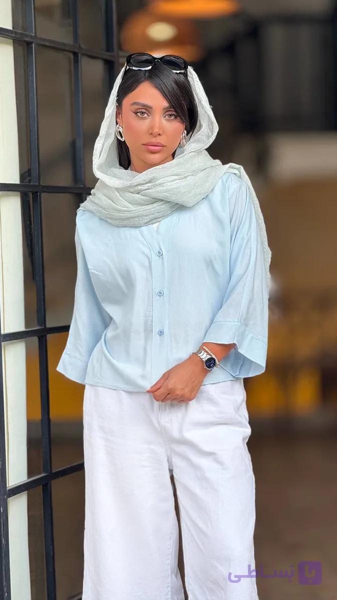شومیز یقه شکاری جلو سه دکمه زنانه کد ۱۴۱۶ — تصویر 1