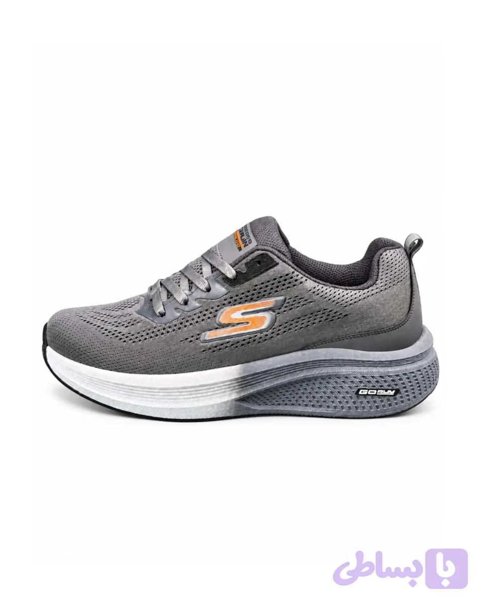 کفش کتانی بزرگ پا اسکیچرز رانینگ زیره بست طوسی سیر SKECHERS — تصویر 1