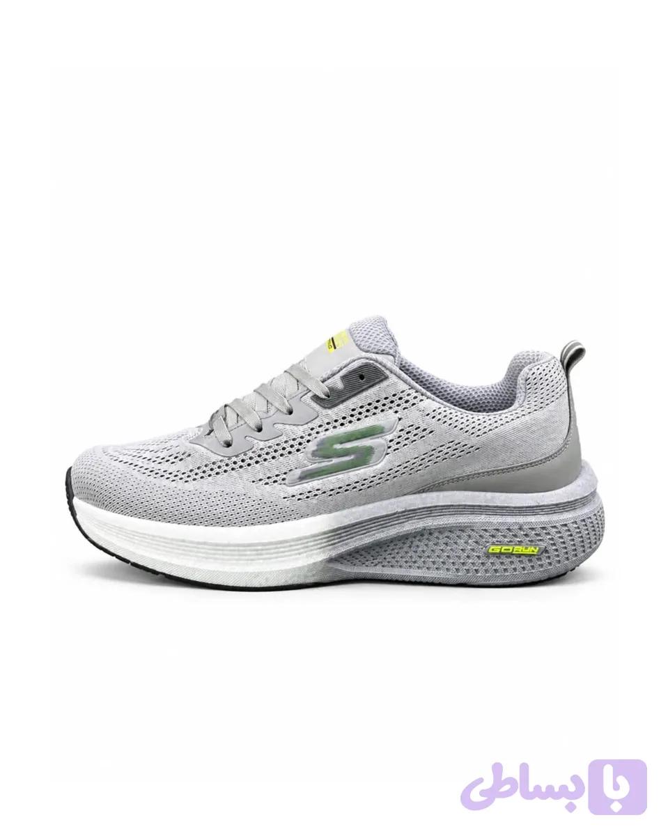 کفش کتانی بزرگ پا اسکیچرز رانینگ زیره بست طوسی روشن SKECHERS — تصویر 1