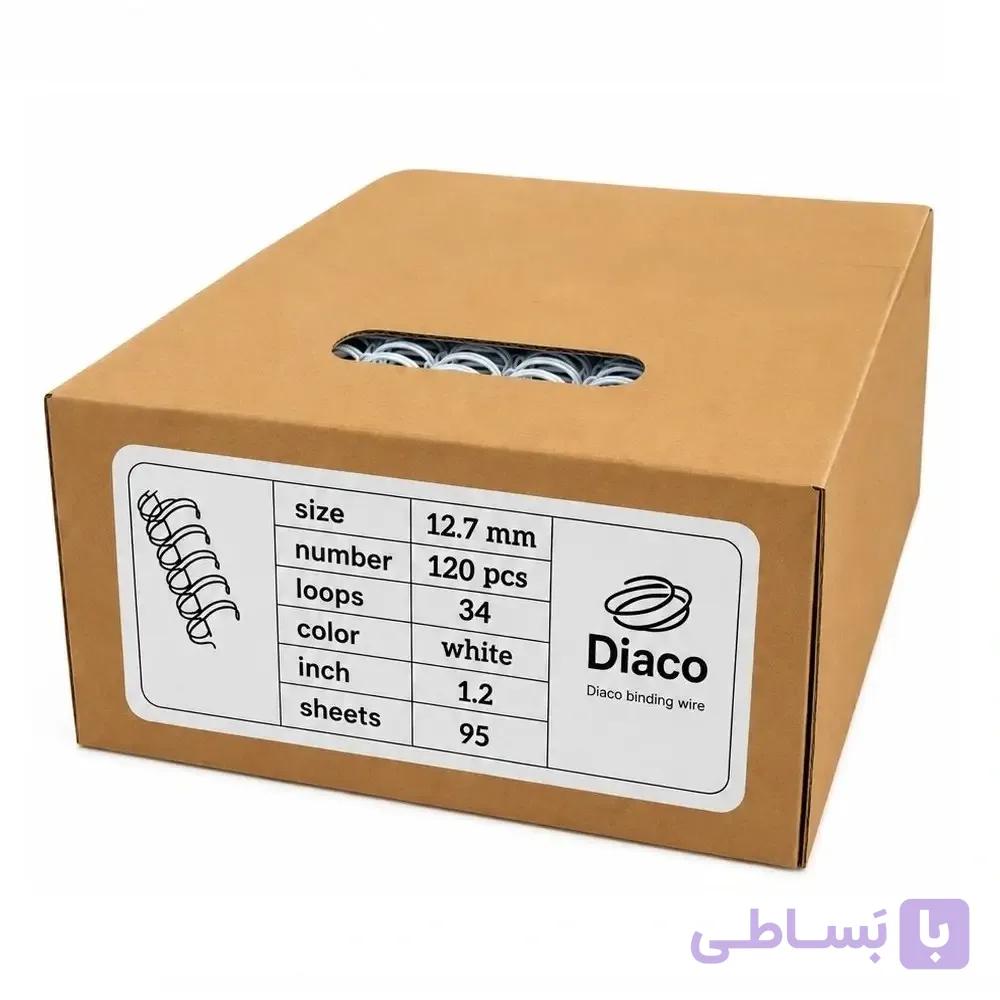 فنر صحافی دوبل فلزی سایز 12.7 میلی‌متری 34 لوپ روکشدار سفید بسته 120 عددی برند دیاکو قیمت برای هر عدد 5950