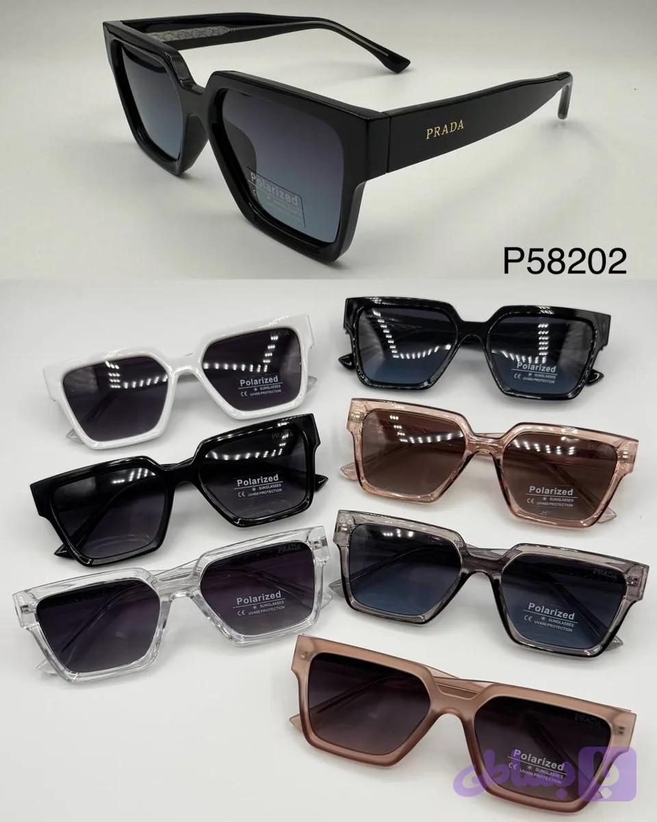 عینک آفتابی زنانه پلاریزه کائوچو دسته سیم PRADA مدل 58202 به همراه پک لوازم جانبی