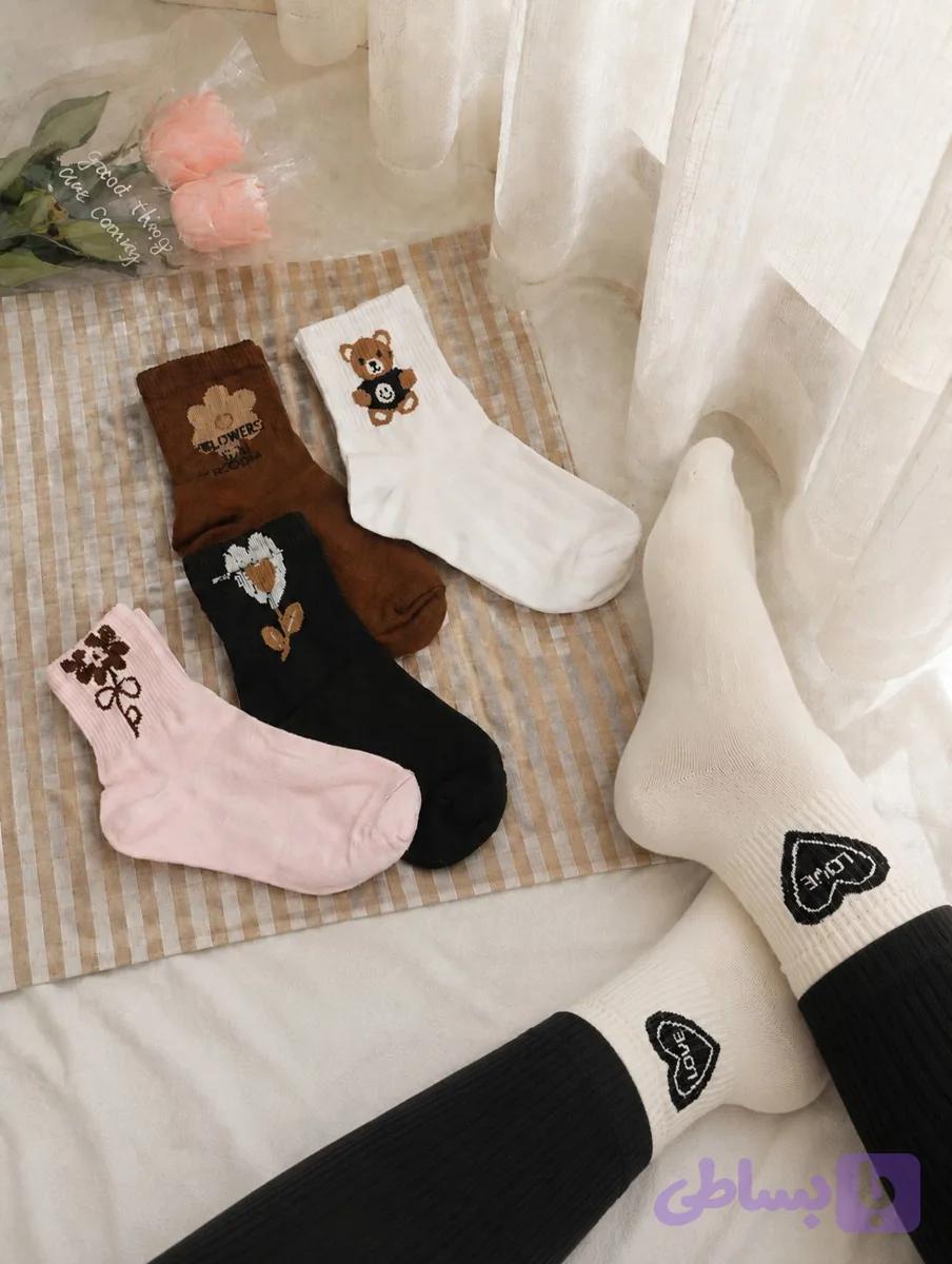 نیمساق طرح گل و تدی🌸🧸