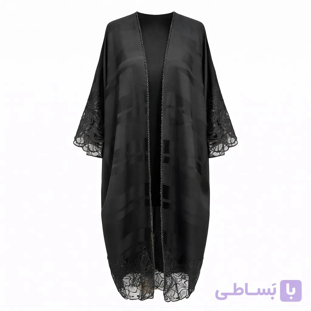 مانتو عبایی ژاکارد ساتن پنل دار فری سایز