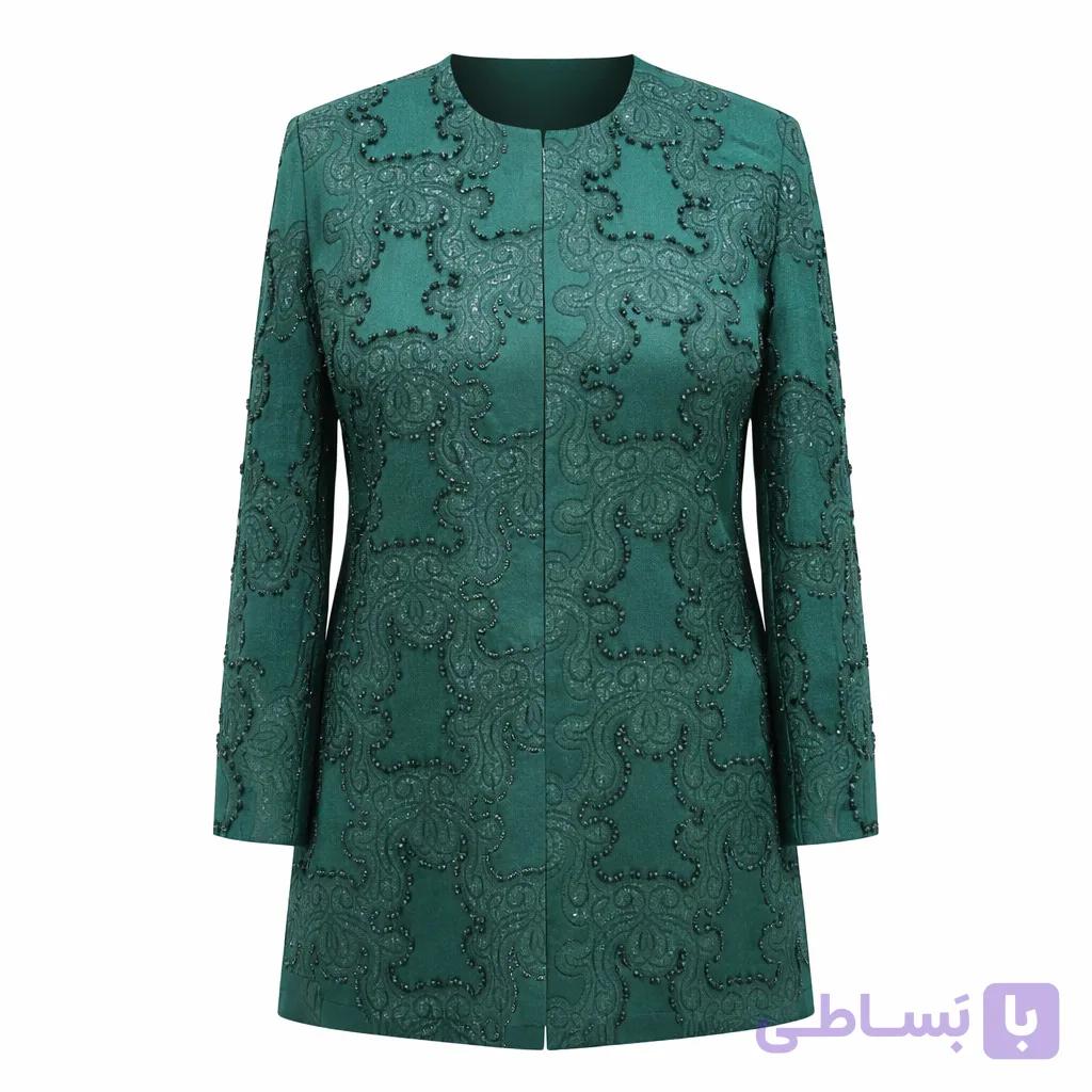 کت ژاکارد زنانه سایز 44 تا 54 یقه گرد فر فوژه