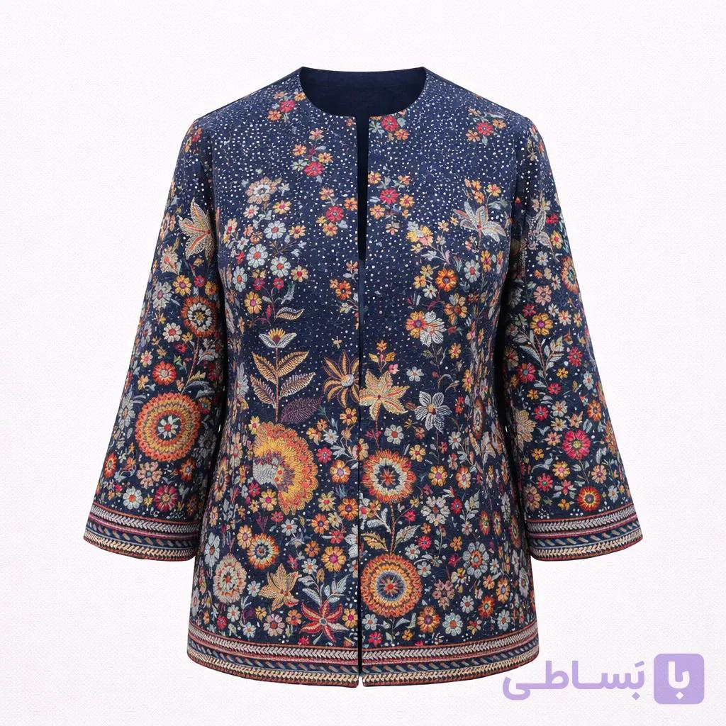 کت یقه گرد مخمل سوزن دوزی شبرنگ سایز 2 - 3