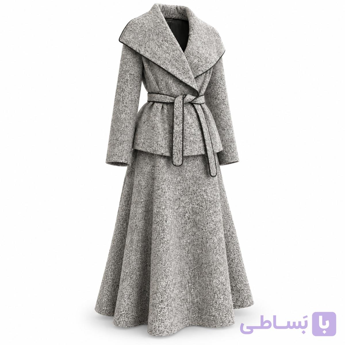 کت دامن یک طرفه نوار دوزی یقه آمریکایی فری سایز (مناسب 38 تا 44)
