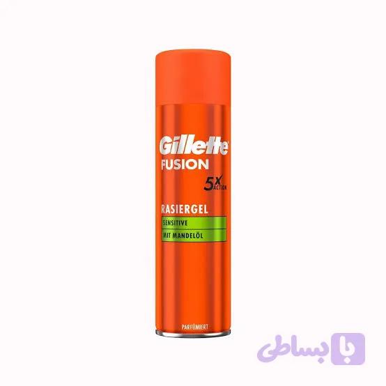 ژل اصلاح ژیلت فیوژن، 5X، ضد حساسیت، مناسب پوست های حساس حاوی روغن بادام حجم 75 میل.