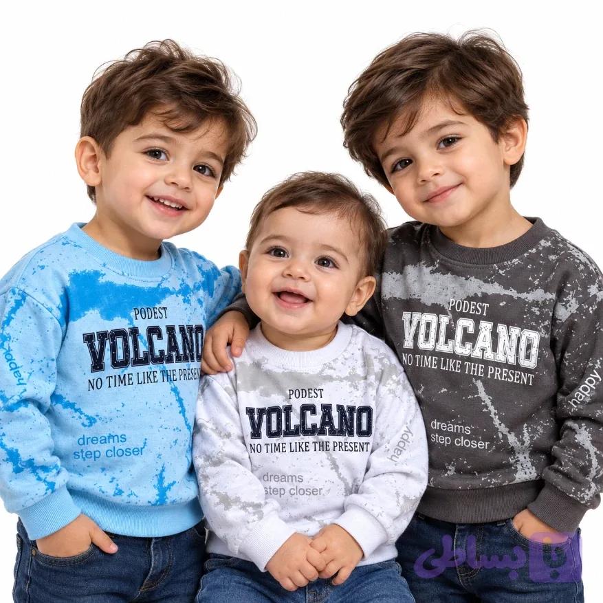 بلوز دورس پنبه یک رو نقلی آبی/طوسی/سفید Volcano سایز 6 ماه تا 3 سال — تصویر 1