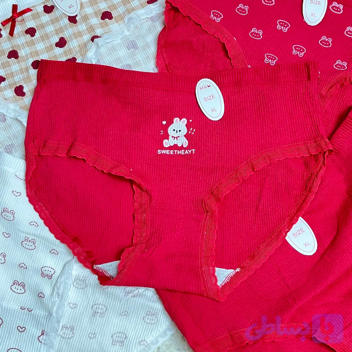 شورت زنانه عروسکی زرشکی سفید طرح خرگوش / سایز XL