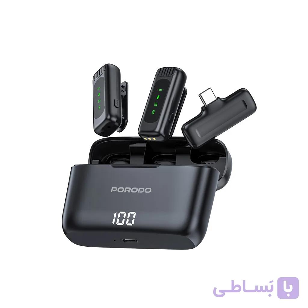 میکروفون یقه‌ای دوگانه بی‌سیم با کیس شارژ پورودو مدل PD-LDMCLA-BK — تصویر 1