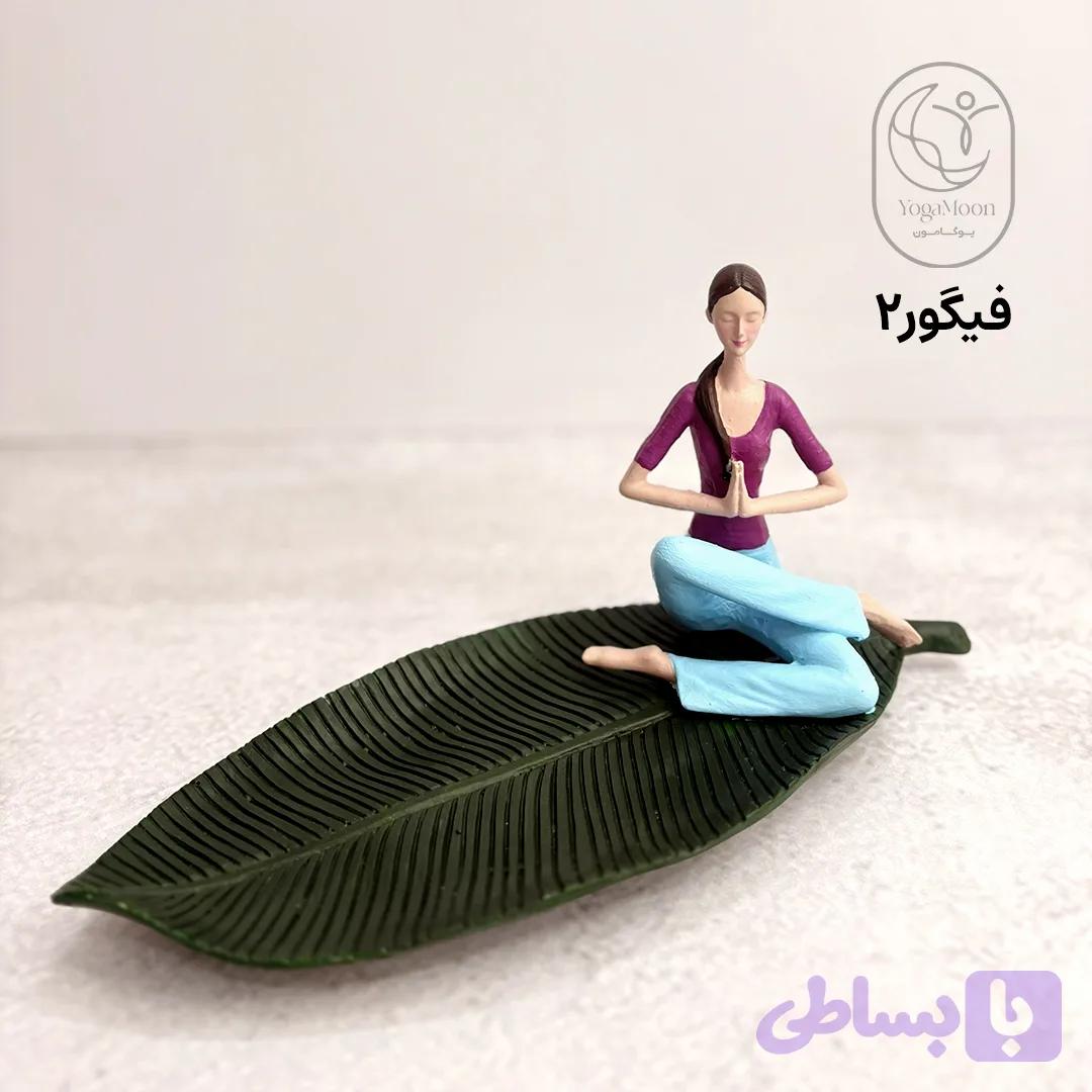 فیگور یوگا روی برگ - مجسمه دکوری مدیتیشن با چهره
