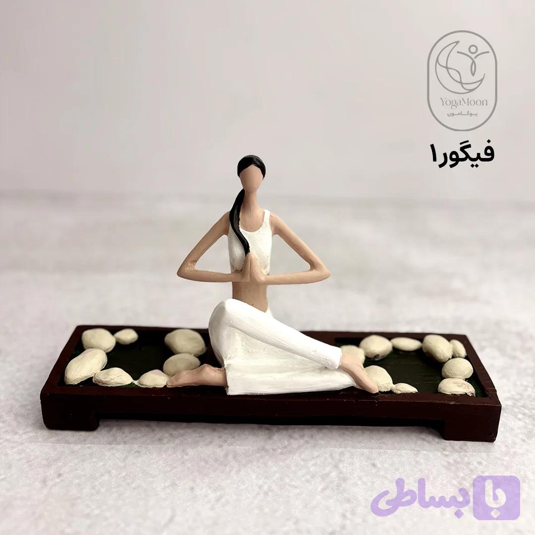 فیگور یوگا دکوری | مجسمه یوگا پلی استری طرح چوب و سنگ