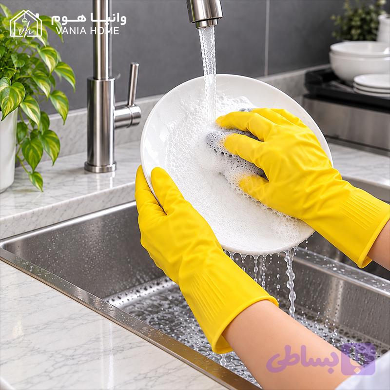 دستکش نظافت خانگی زرد کد 8019 — تصویر 1