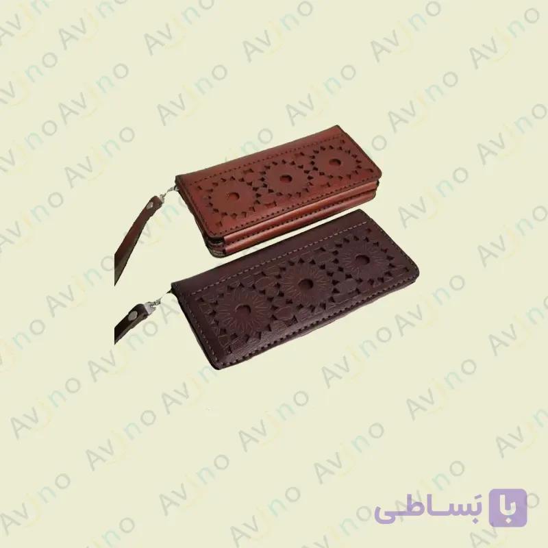 کیف پول چرمی زنانه طرح اسلیمی مدل W-299