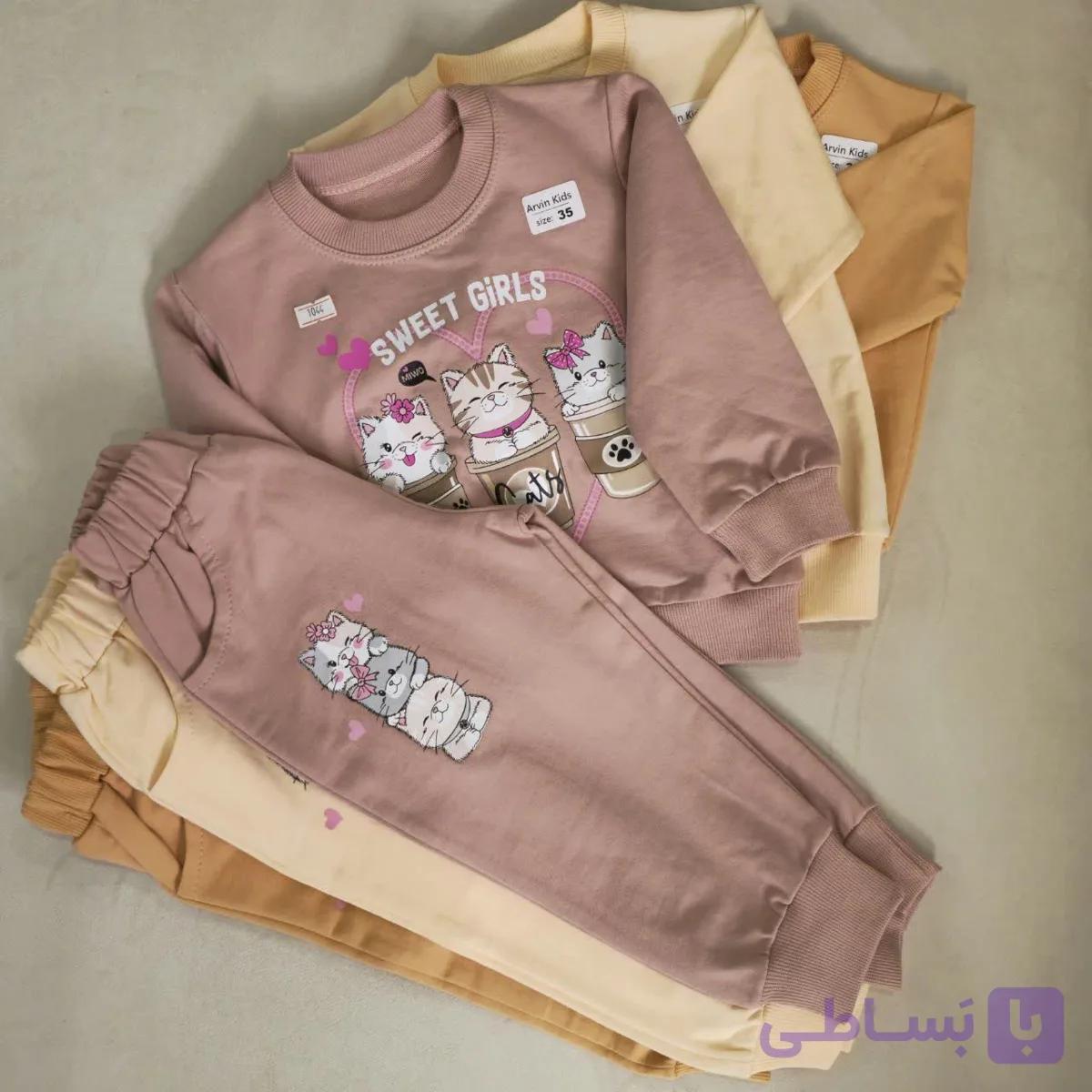ست بلوز شلوار دخترانه مدل گت دار با طرح چاپی گربه