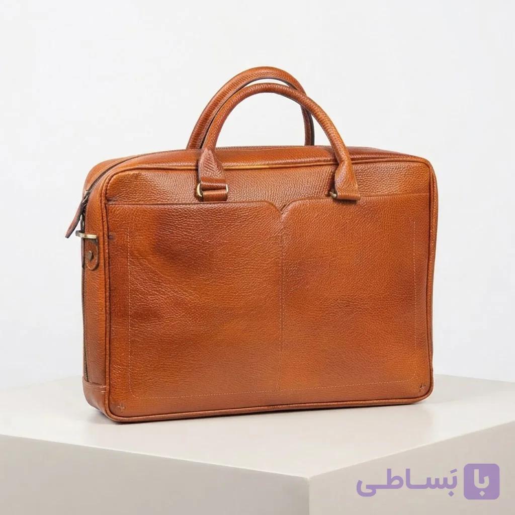 کیف اداری چرم طبیعی عسلی کد KC-111