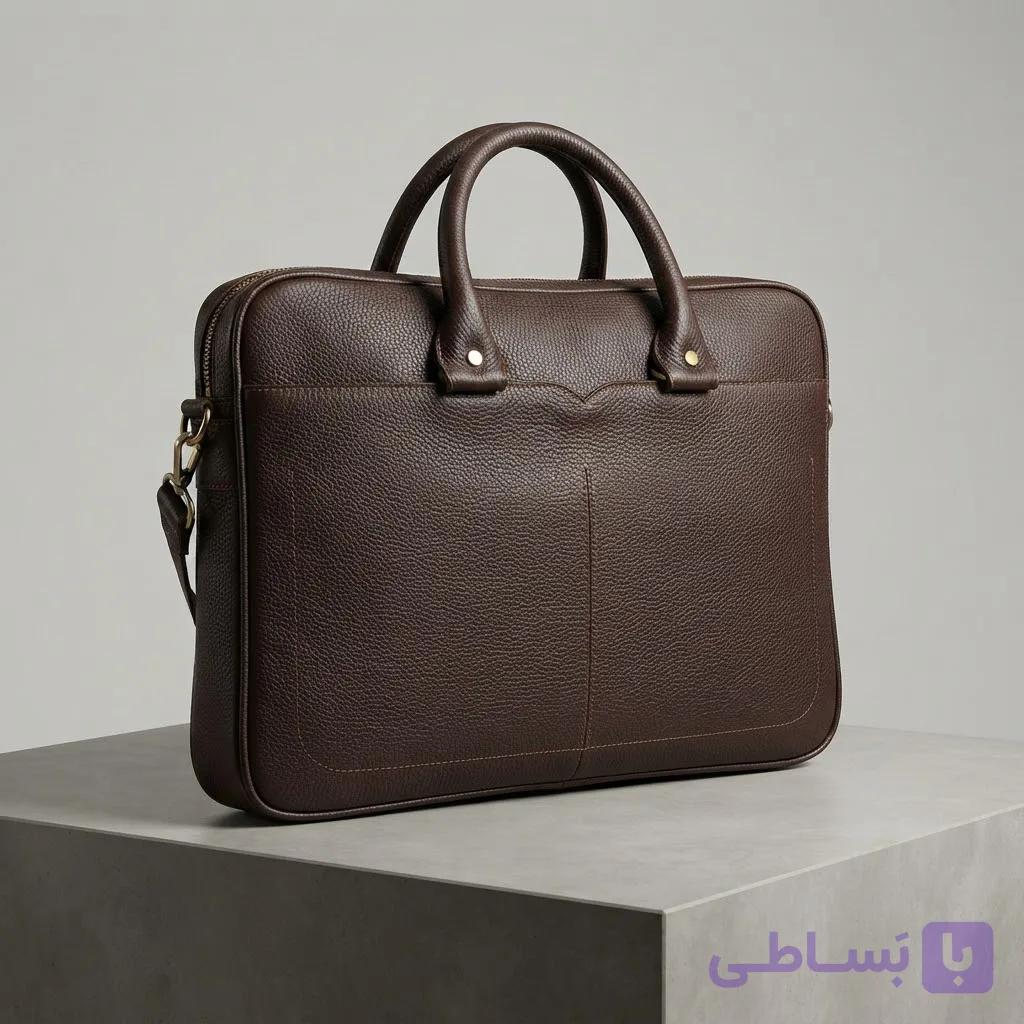 کیف اداری چرم طبیعی قهوه‌ای کد KC-101