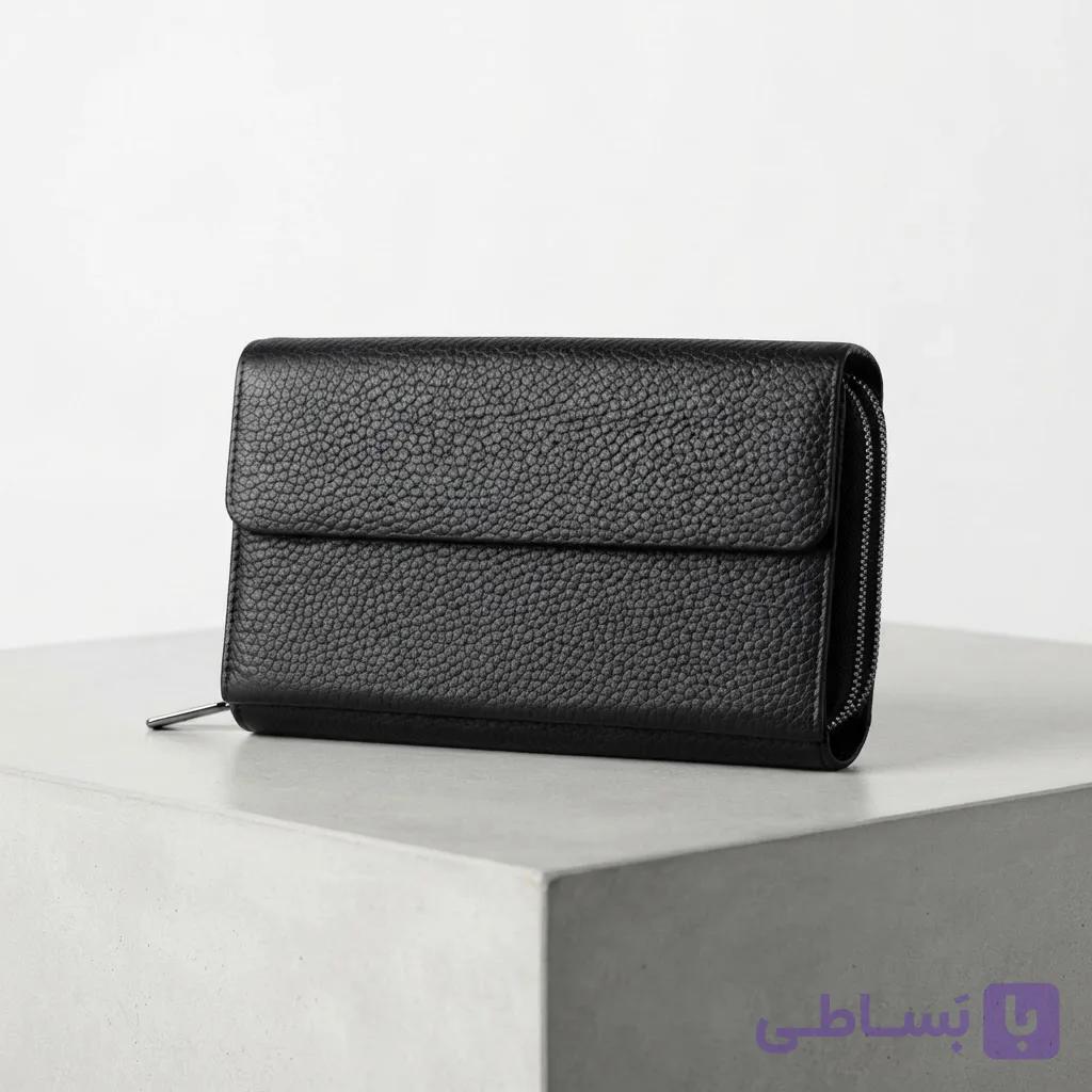 کیف دستی پاسپورتی چرم طبیعی دو زیپ کد KD-108