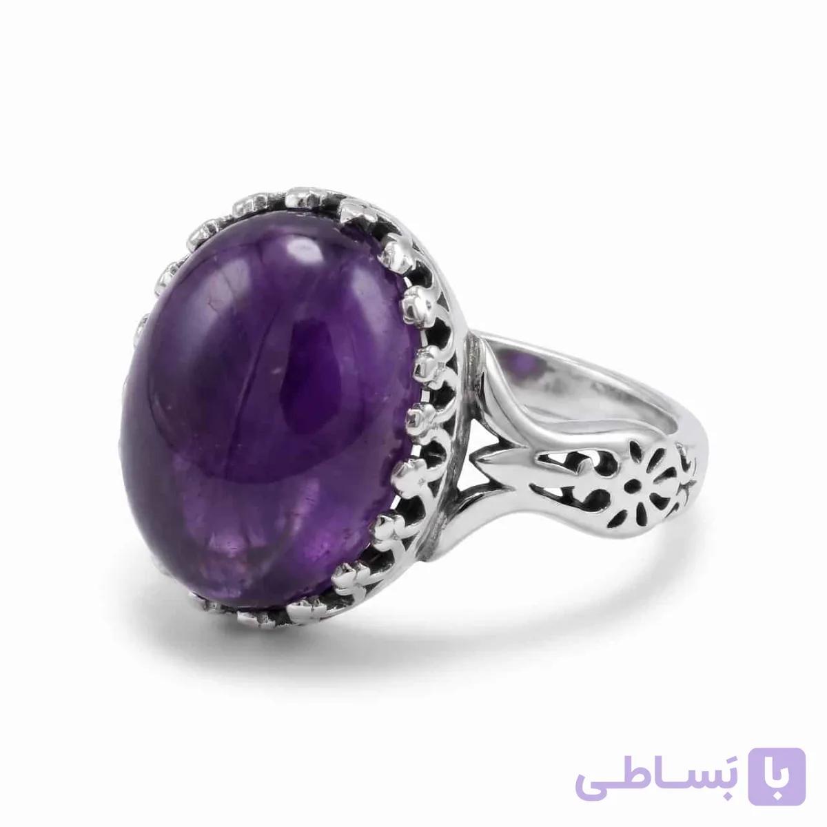 انگشتر نقره زنانه با سنگ آمیتیست مدل آسو — تصویر 1