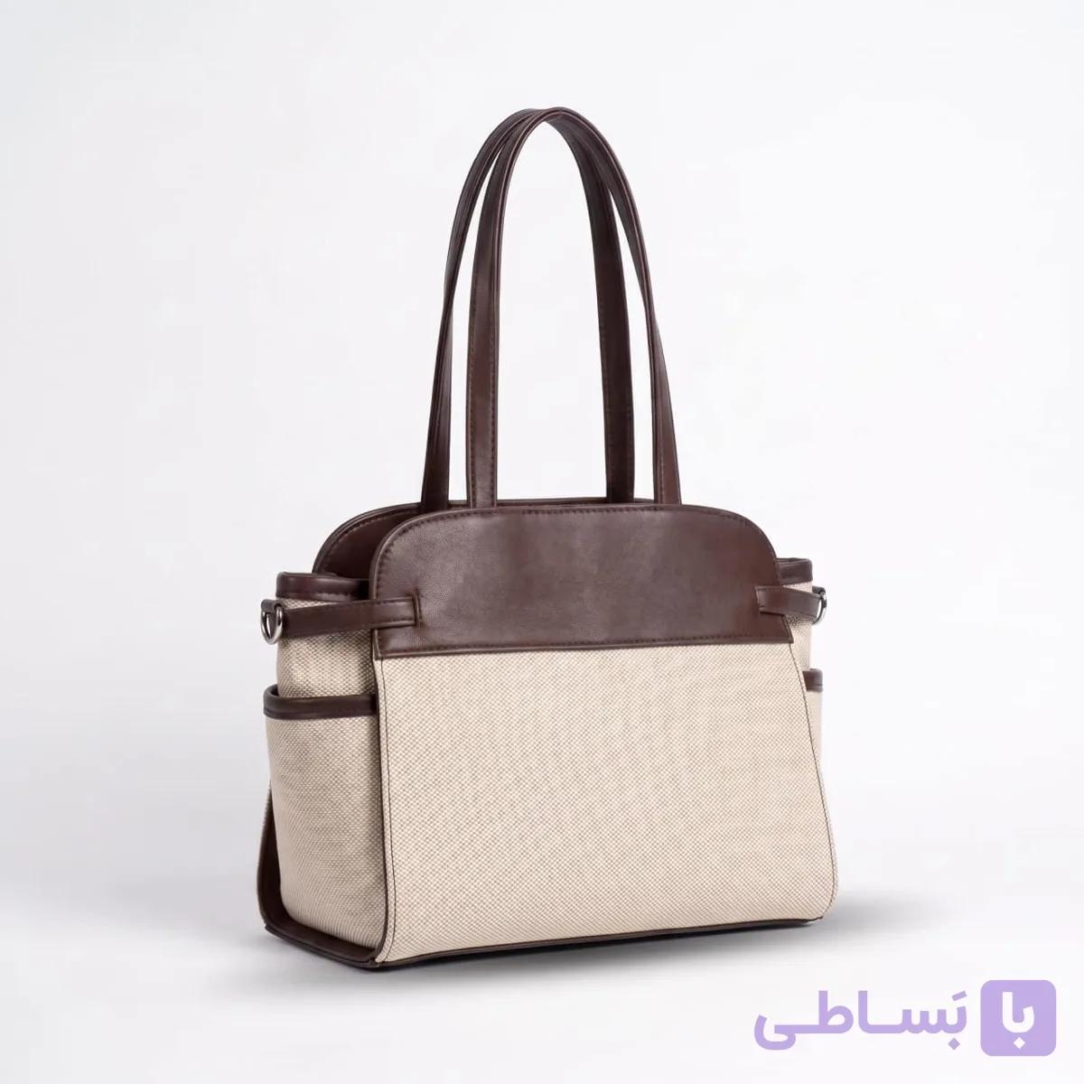 کیف ترکیب چرم و پارچه بافت دار مدل آمیزه — تصویر 1
