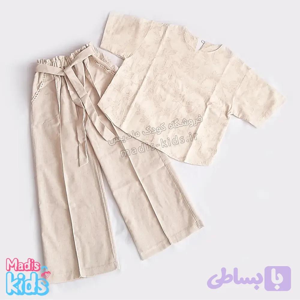 ست کراپ شلوار لنین دخترانه گلدار سیلوانا — تصویر 1
