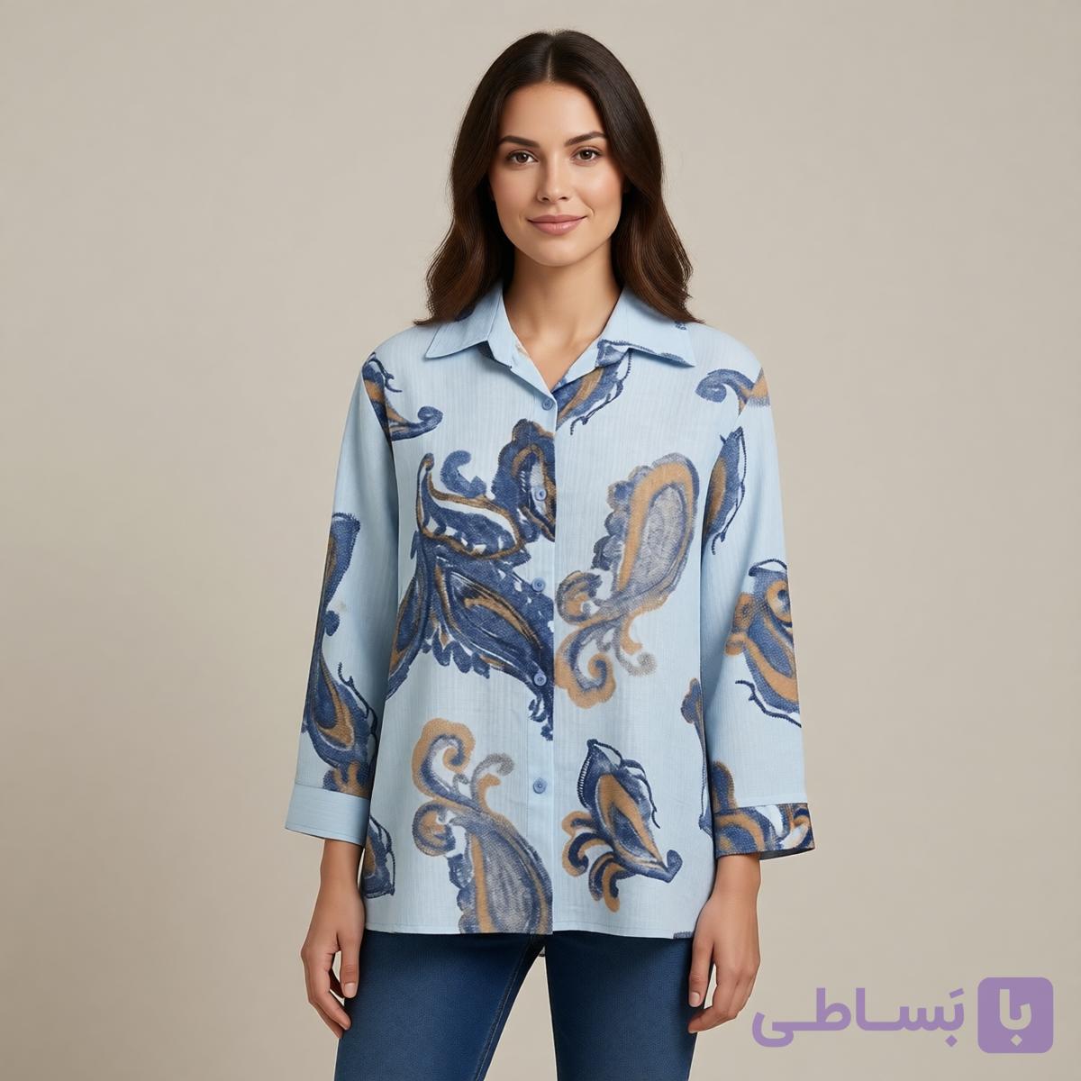 شومیز زنانه طرح دار جنس لینن ایتالیایی فری سایز مناسب (۳۶تا۴۶)