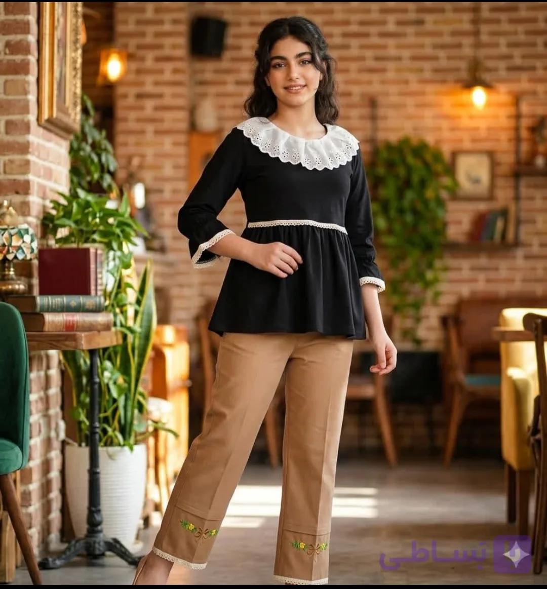 بلوز و شلوار محرمی مشکی دخترانه سایز بزرگ ۵۵-۶۰-۶۵-۷۰