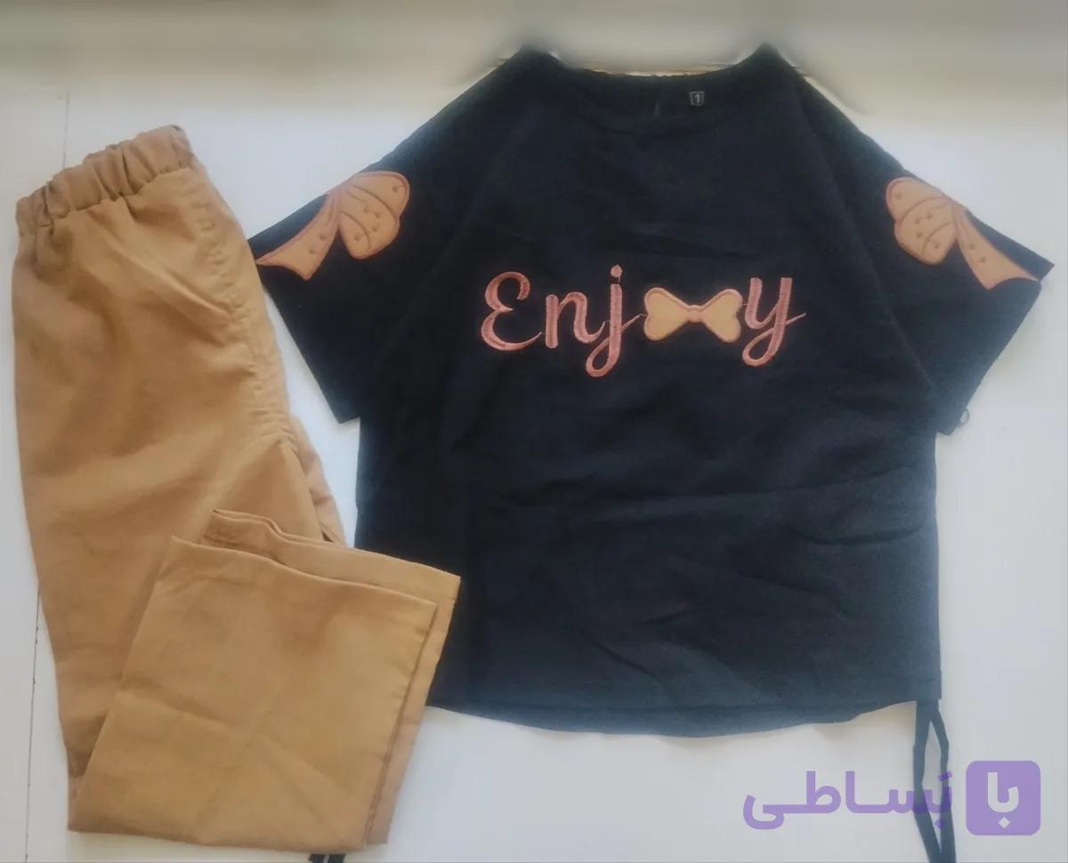 ست تیشرت و شلوار پاپیونی مشکی و محرمی سایز ۴۰-۴۵-۵۰-۵۵