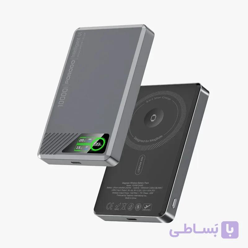 پاوربانک مگنتی SlimMag 10000mAh شارژ بی‌سیم پرودو مدل PDPBFCH095GY — تصویر 1