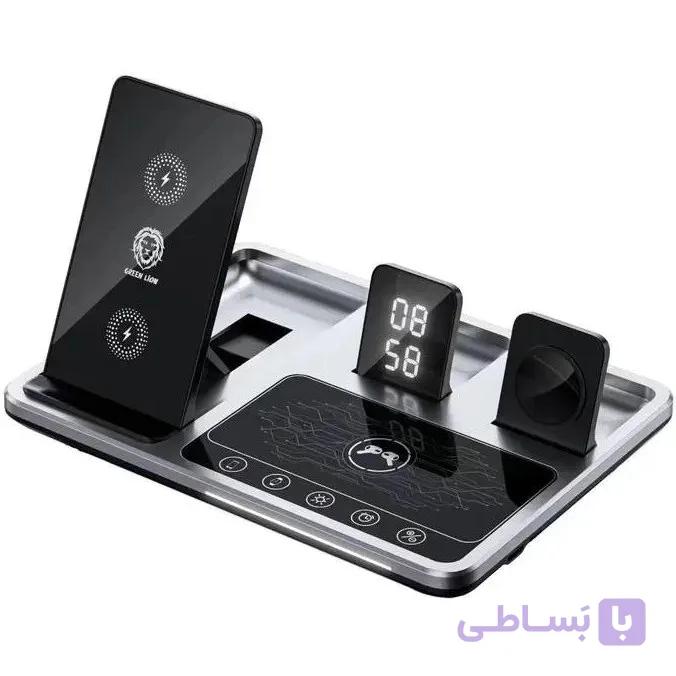 شارژر وایرلس توان ۱۵ وات و ۳ پورت گرین لاین مدل GN4IN1WCSGY — تصویر 1