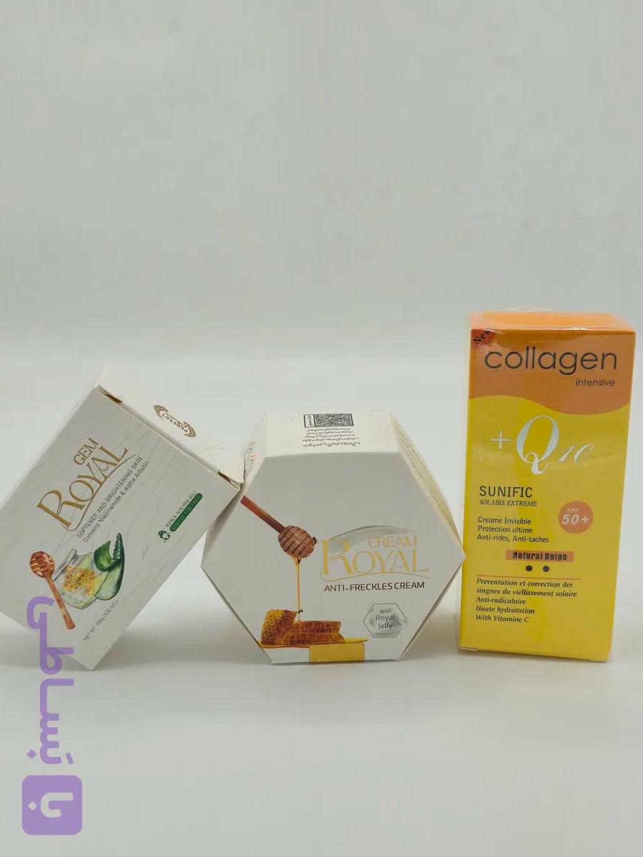 کرم ژل رویال به همراه صابون رویال و یک عددضد آفتاب رنگی q10