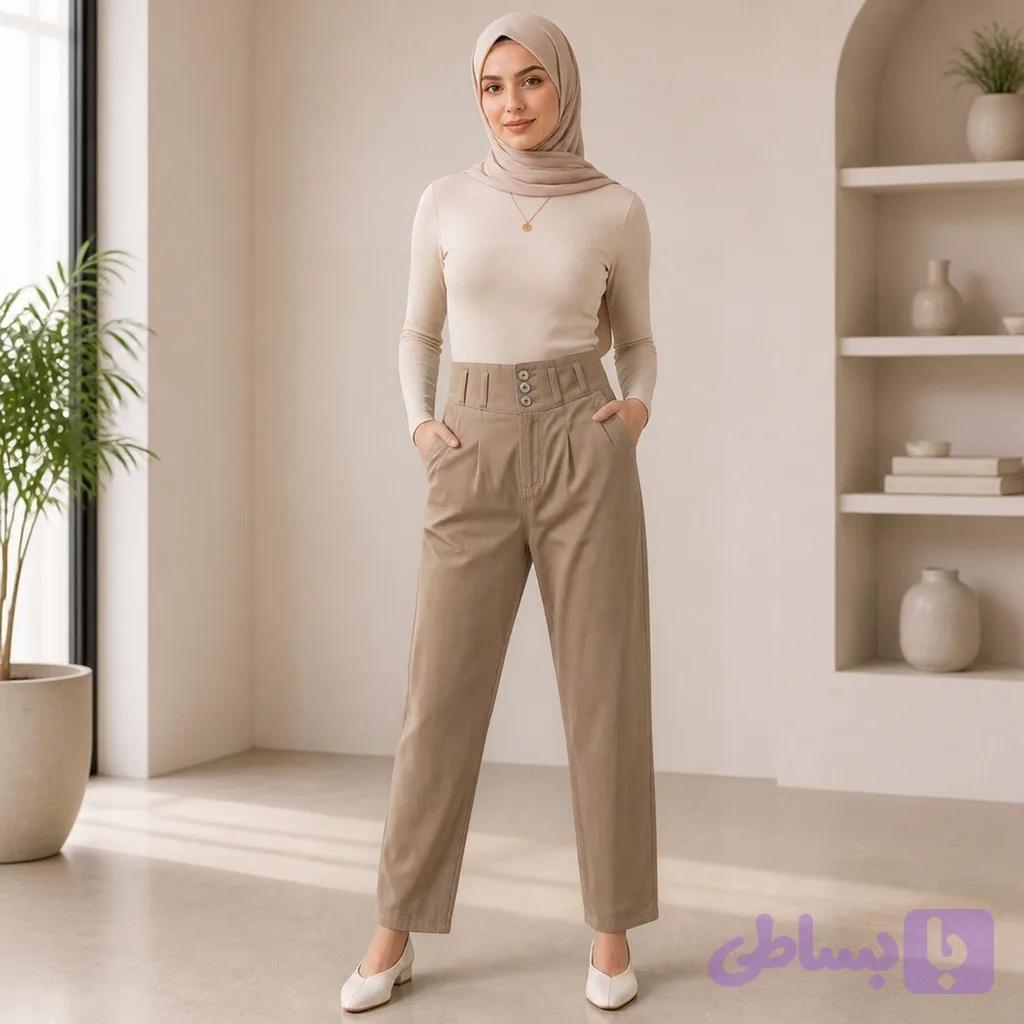 شلوار کتان صورتی مام استايل گرم بالا و باکیفیت
