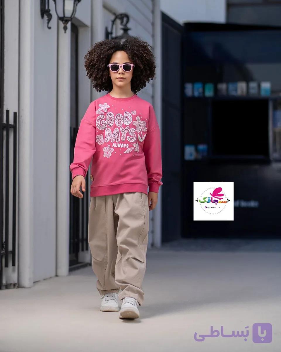 ست بلوز شلوار دخترانه چاپ برجسته و ملیله دوزی شلوار کتان
