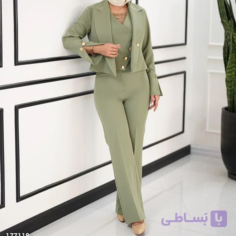 ست 3 تیکه کت کراپ و شلوار و ژیله