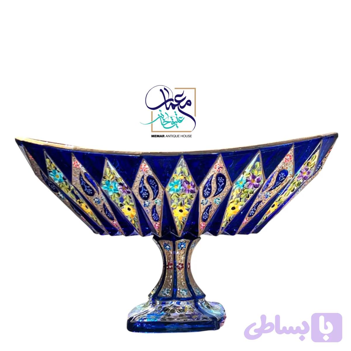 کشکول بلور پایه دار نقاشی کار دست طرح بته جقه