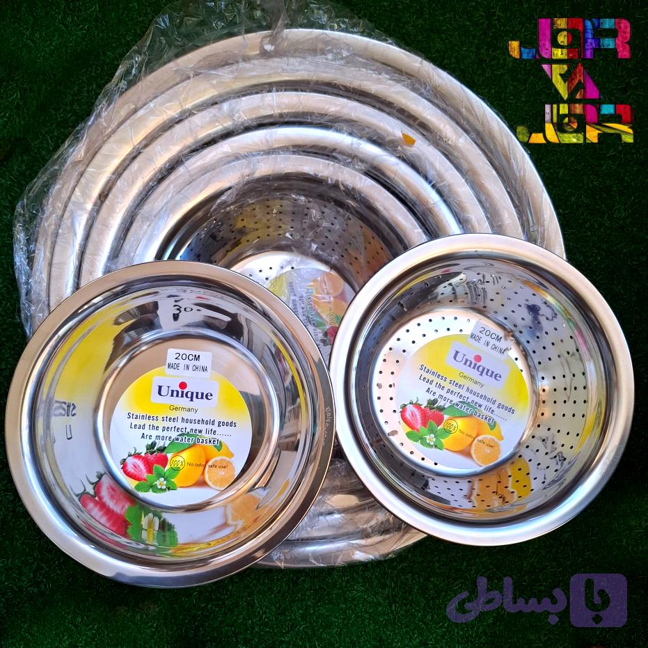 ست آبکش و لگن یونیک استیل ۶ سایز (۲۰ تا ۴۰ سانتی‌متر) جفتی — تصویر 1