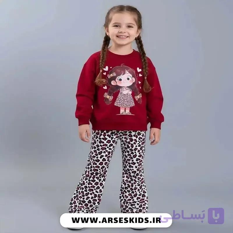 ست دخترانه بلوز دورس پنبه‌ای با چاپ انیمه و شلوار کبریتی بوت‌کات — تصویر 1