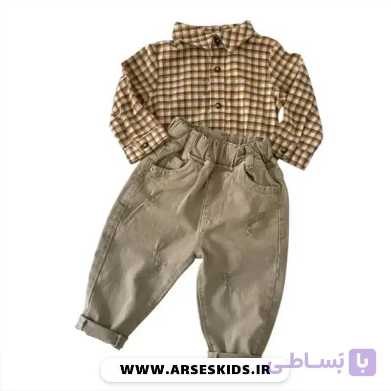 بادی نوزادی مجلسی پسرانه چهارخانه با یقه مردانه — تصویر 1