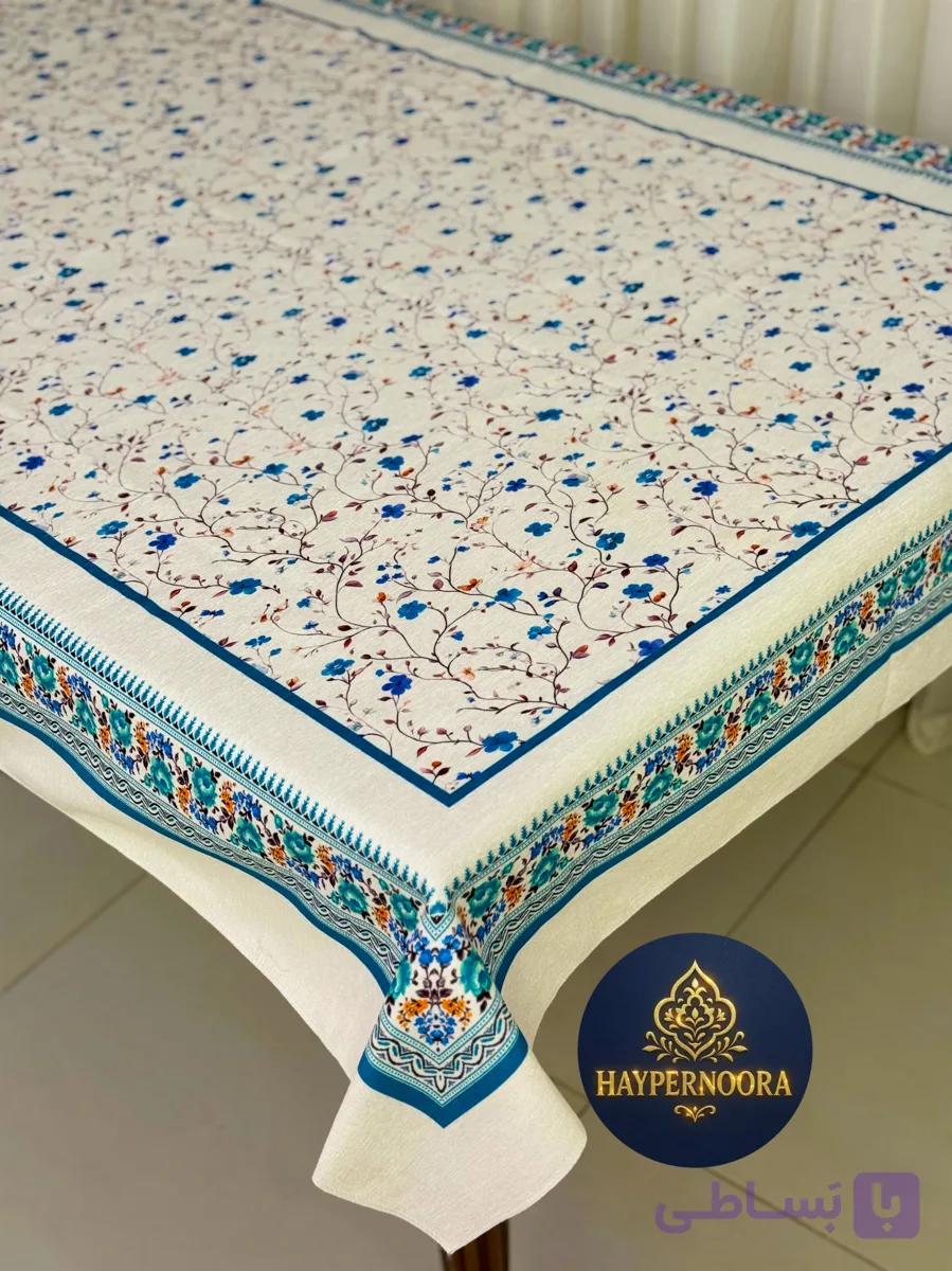 سفره پارچه ای (طرح چشمه گلها) جنس مخمل ابریشم ضد لک