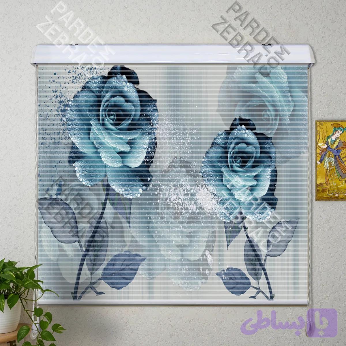 پرده زبرا دومکانیزم تصویری دو گل رز آبی کد PI-331 — تصویر 1