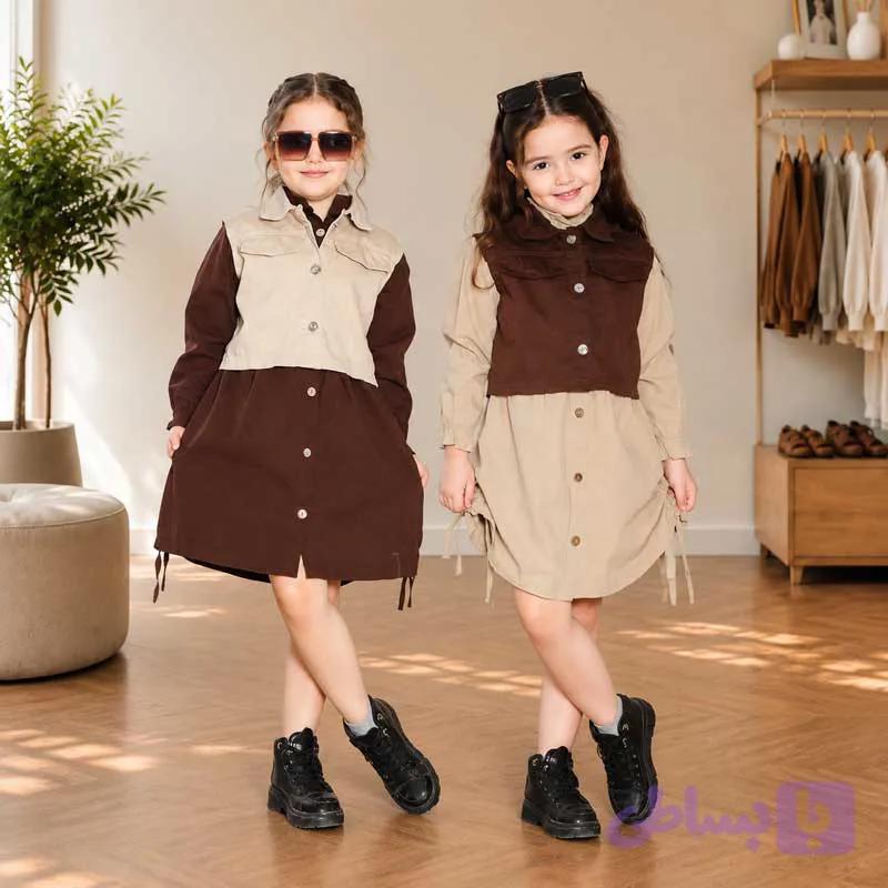 سارافون با جلیقه کتان دخترانه 1تا 7 سال — تصویر 1