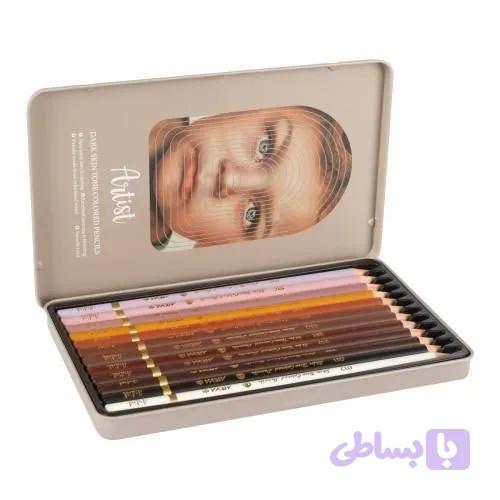 مداد رنگی ۱۲ رنگ پوست چهره تیره آریا — تصویر 1