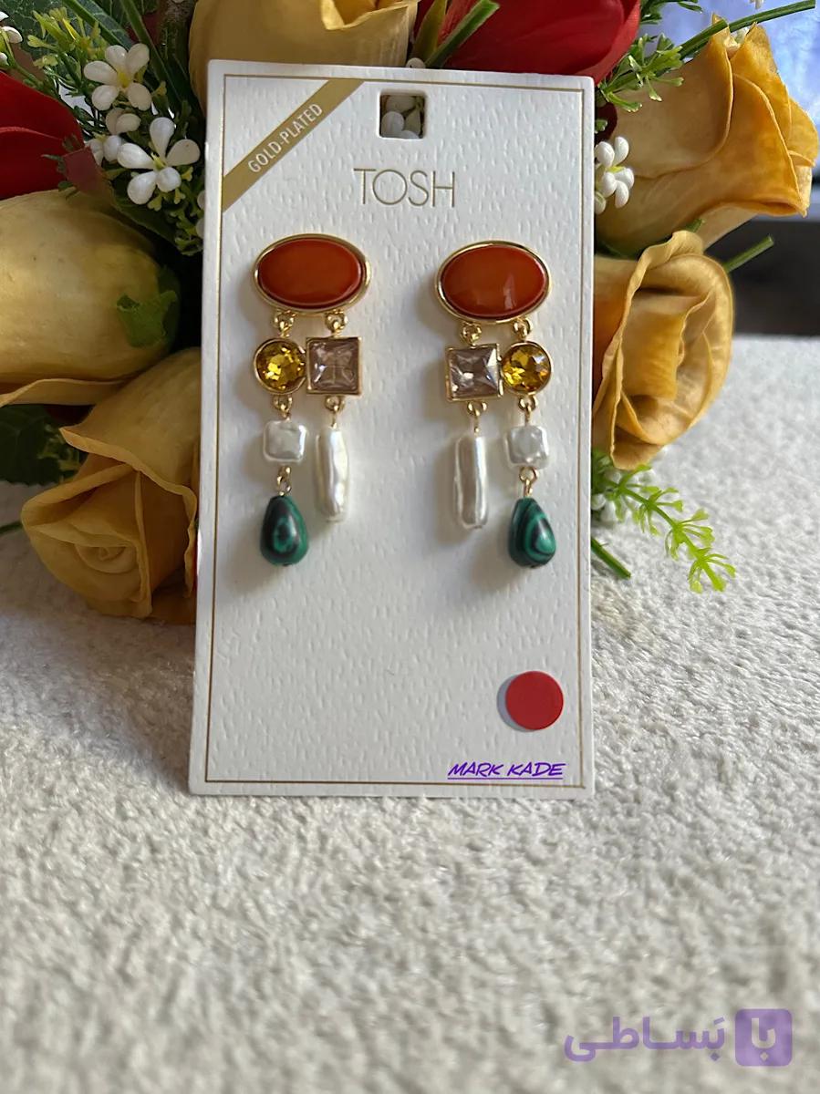 گوشواره زنانه سنگ‌دار با روکش آب‌طلا برند TOSH آلمان
