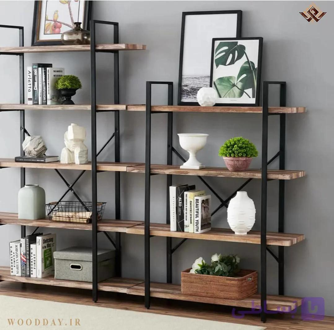 کتابخانه چوبی فلزی پنج طبقه