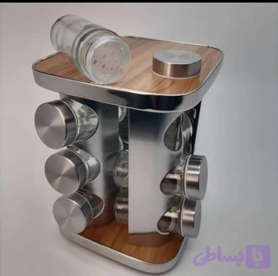 جا ادویه چرخشی ۱۲ عددی ترکیب استیل و MDF