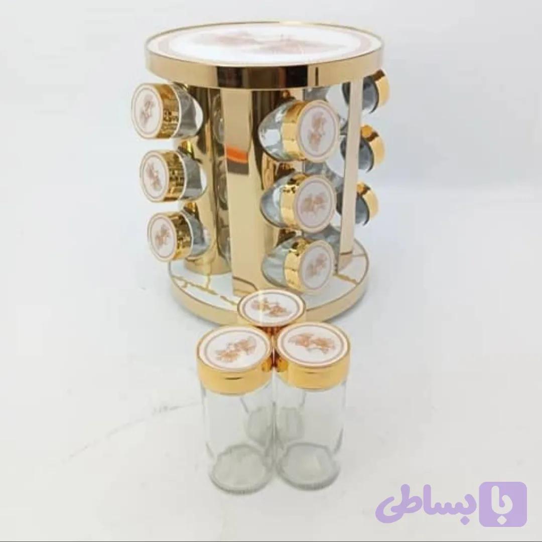 جا ادویه ای چرخشی ۱۲ عددی طلایی طرح برگ