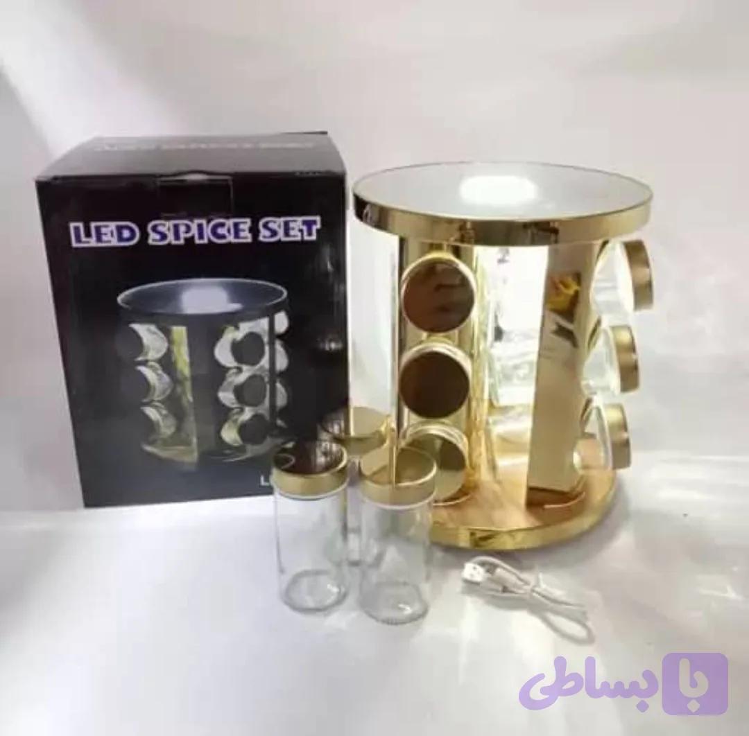 جا ادویه LED دار ۱۲ عددی استیل طلایی ضد زنگ