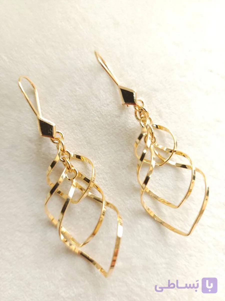 گوشواره جواهری نقره عیار925رنگ‌طلایی مدلSv0908