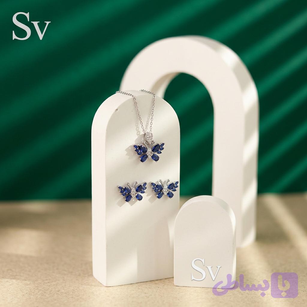نیمست جواهری نقره پروانه عیار925 مدل Sv6059